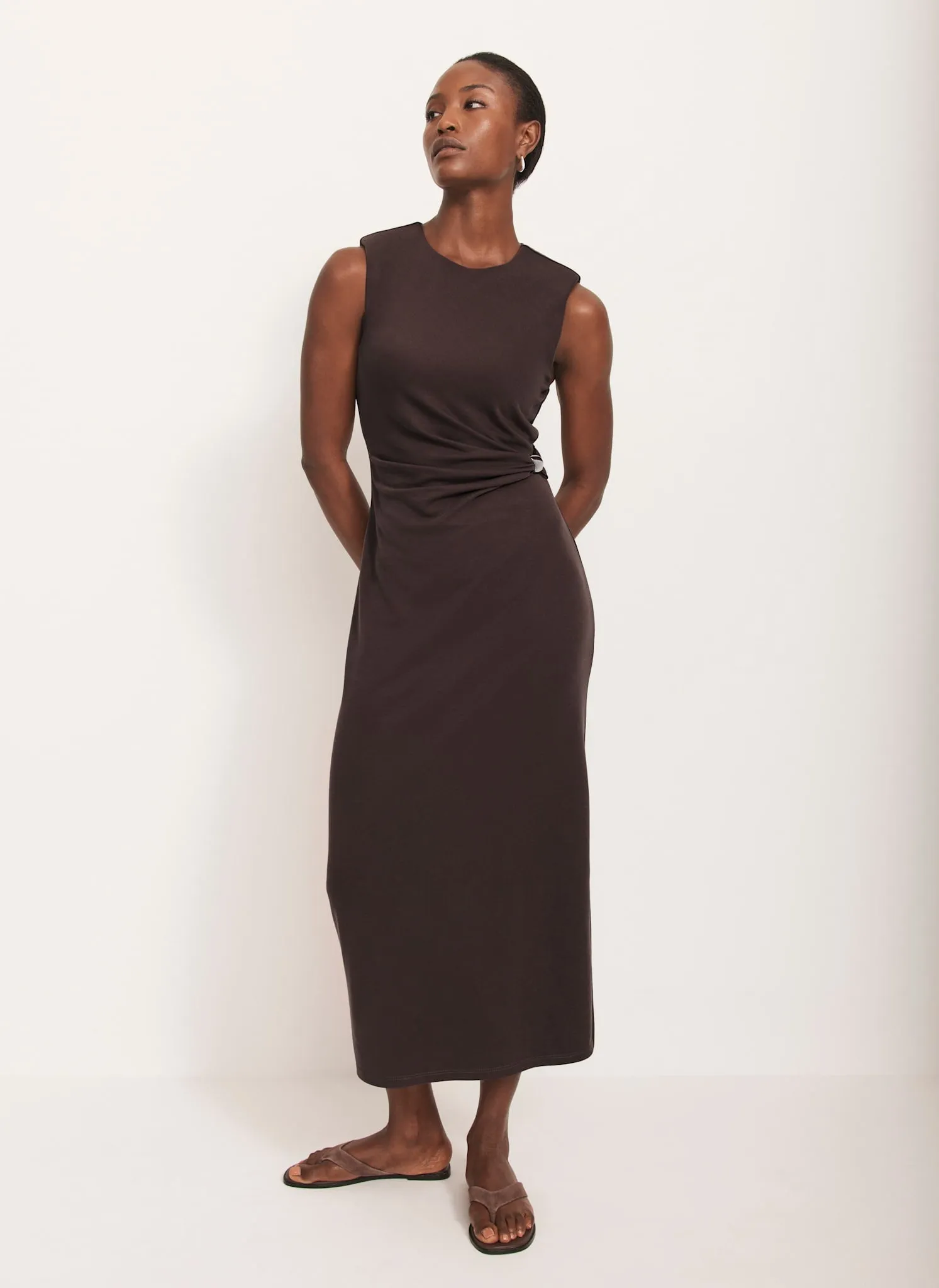 Brown Ruched Midi Dress sold by Mint Velvet product image thumbnail 3