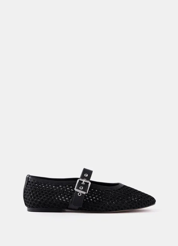 Trixie Black Mesh Ballet Flat Pumps sold by Mint Velvet