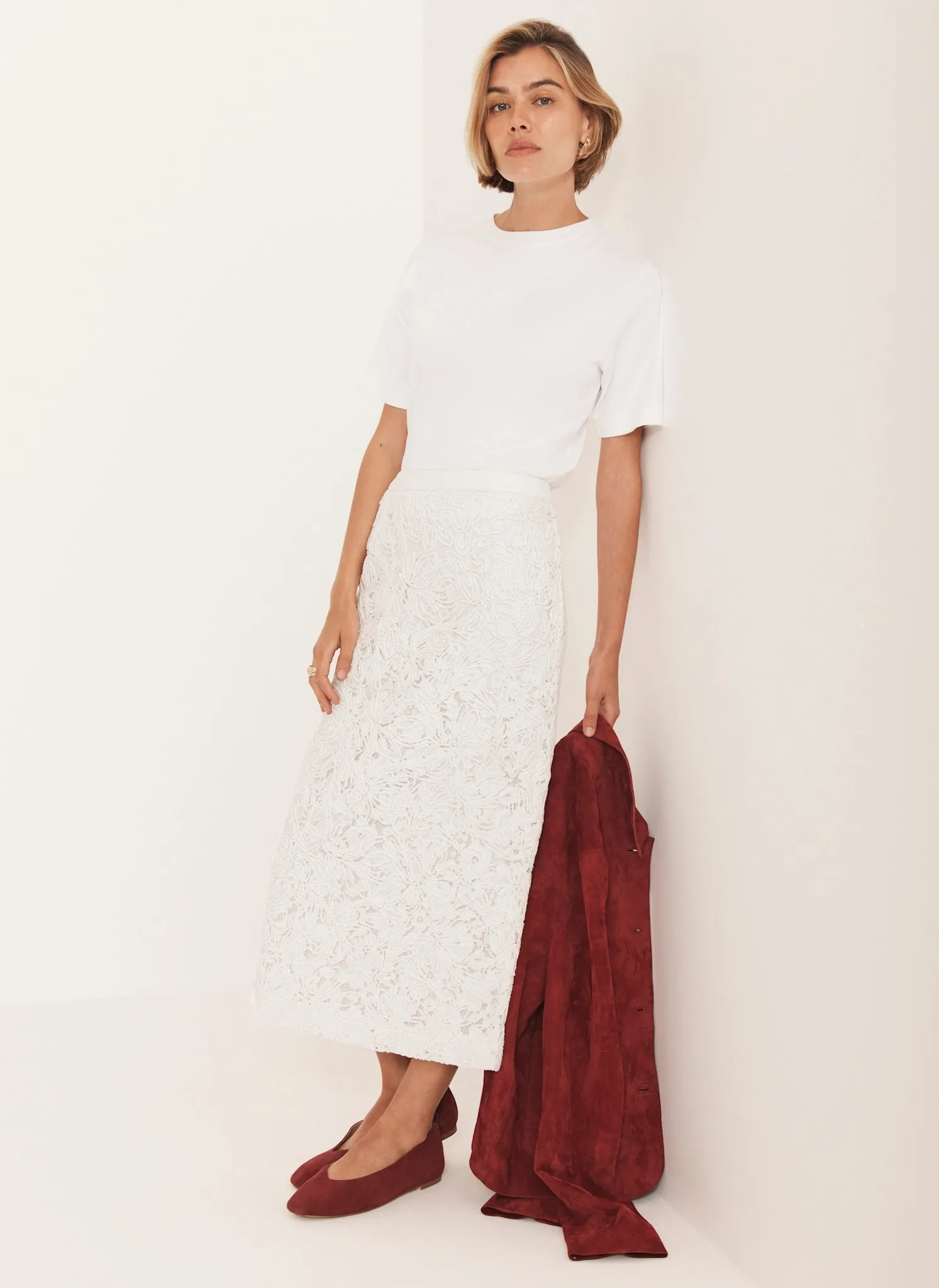 Cream Lace Pencil Skirt sold by Mint Velvet