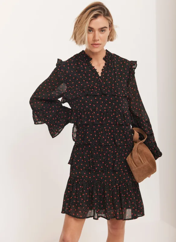Black Heart Print Tiered Mini Dress sold by Mint Velvet