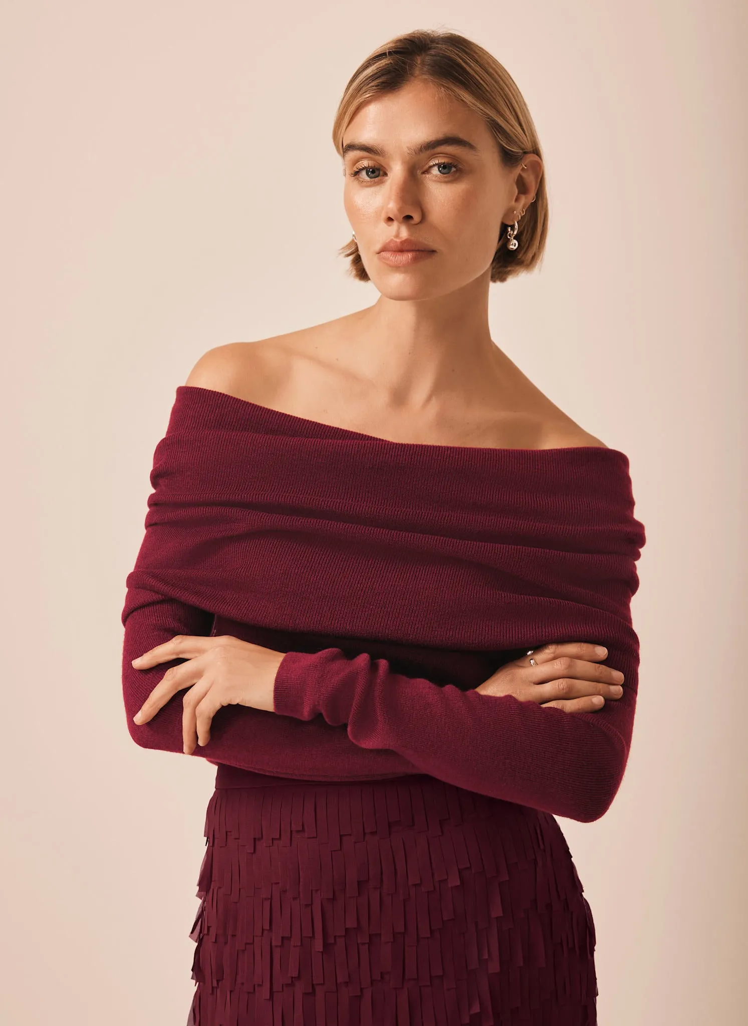 Burgundy Ribbed Bardot Top sold by Mint Velvet product image thumbnail 4