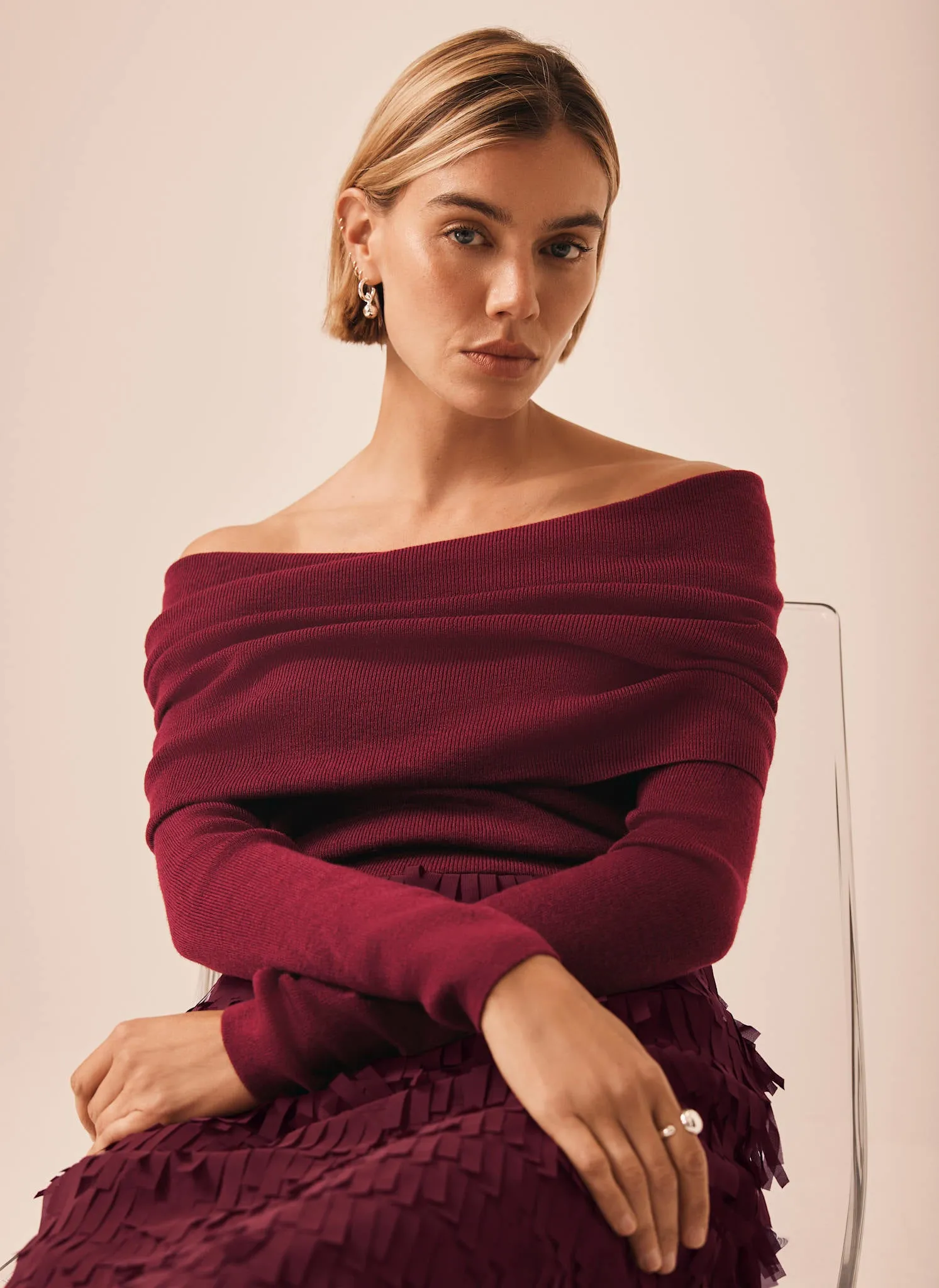 Burgundy Ribbed Bardot Top sold by Mint Velvet product image thumbnail 2