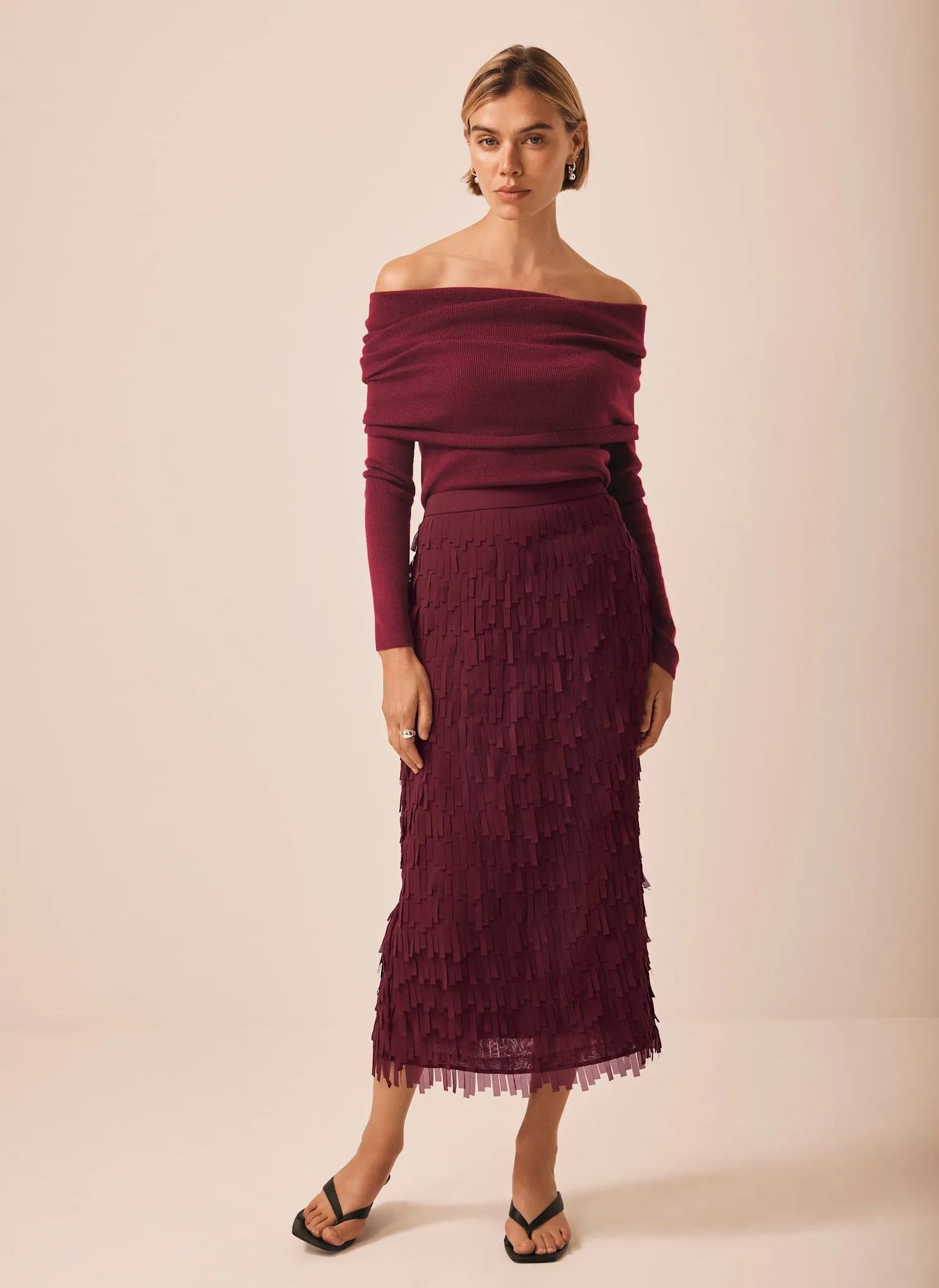 Burgundy Ribbed Bardot Top sold by Mint Velvet product image thumbnail 5