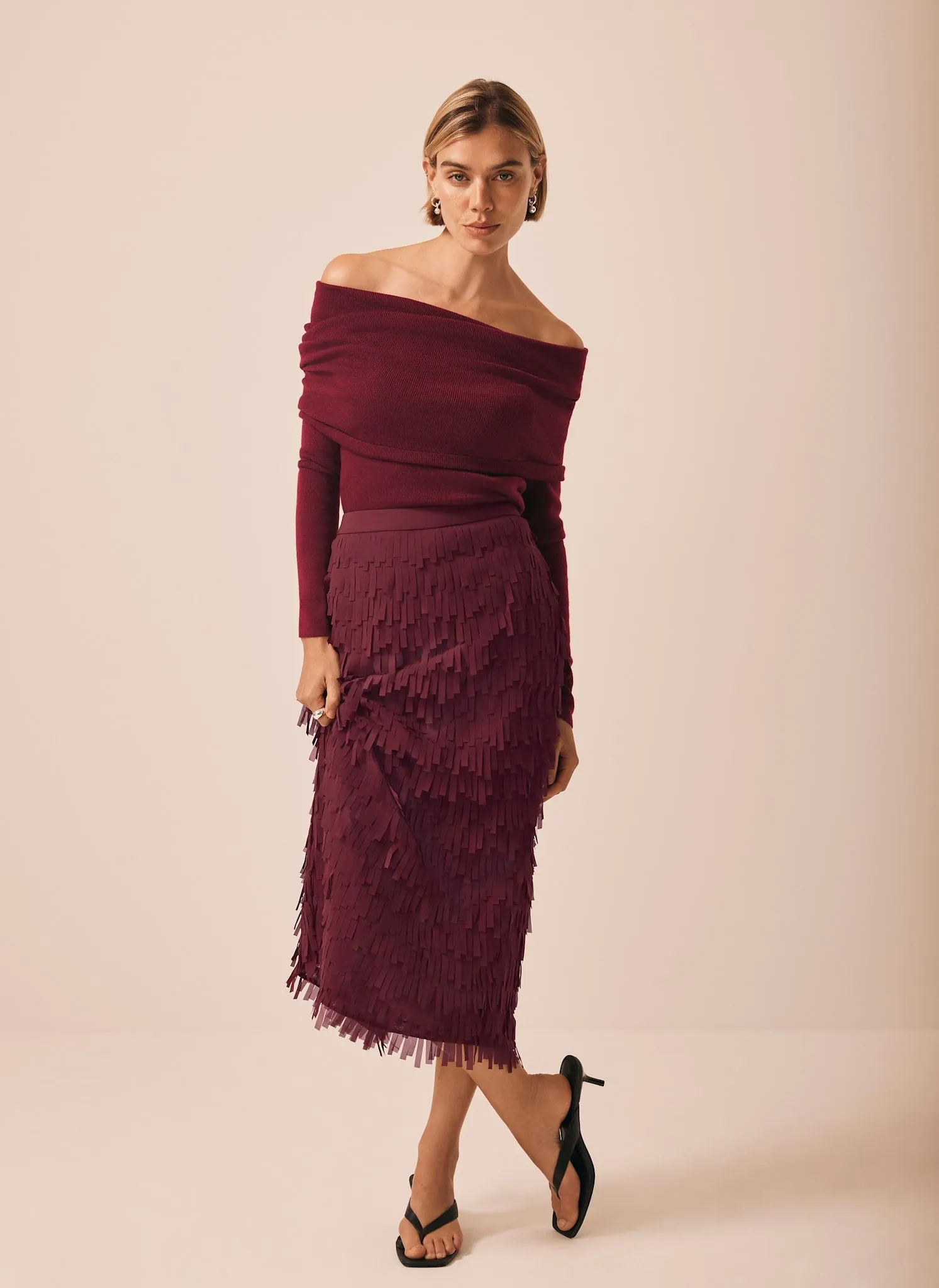 Burgundy Ribbed Bardot Top sold by Mint Velvet product image thumbnail 3