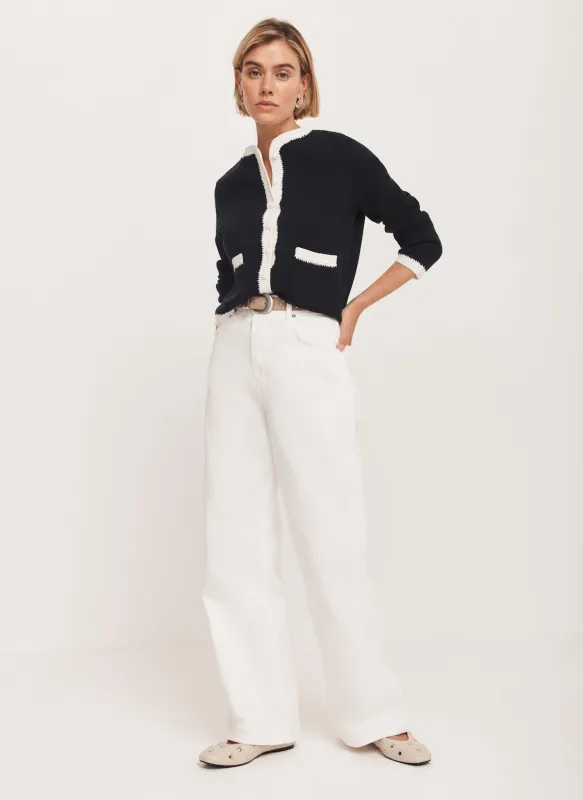 Navy Crochet Cotton Blend Jacket sold by Mint Velvet