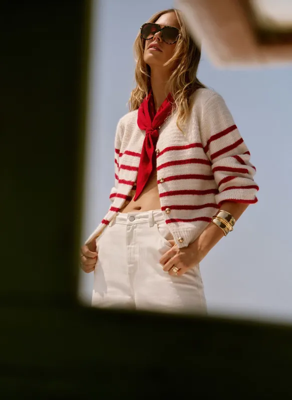 Red Cotton Blend Triangle Knit Scarf sold by Mint Velvet