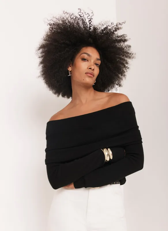 Black Ribbed Bardot Top sold by Mint Velvet