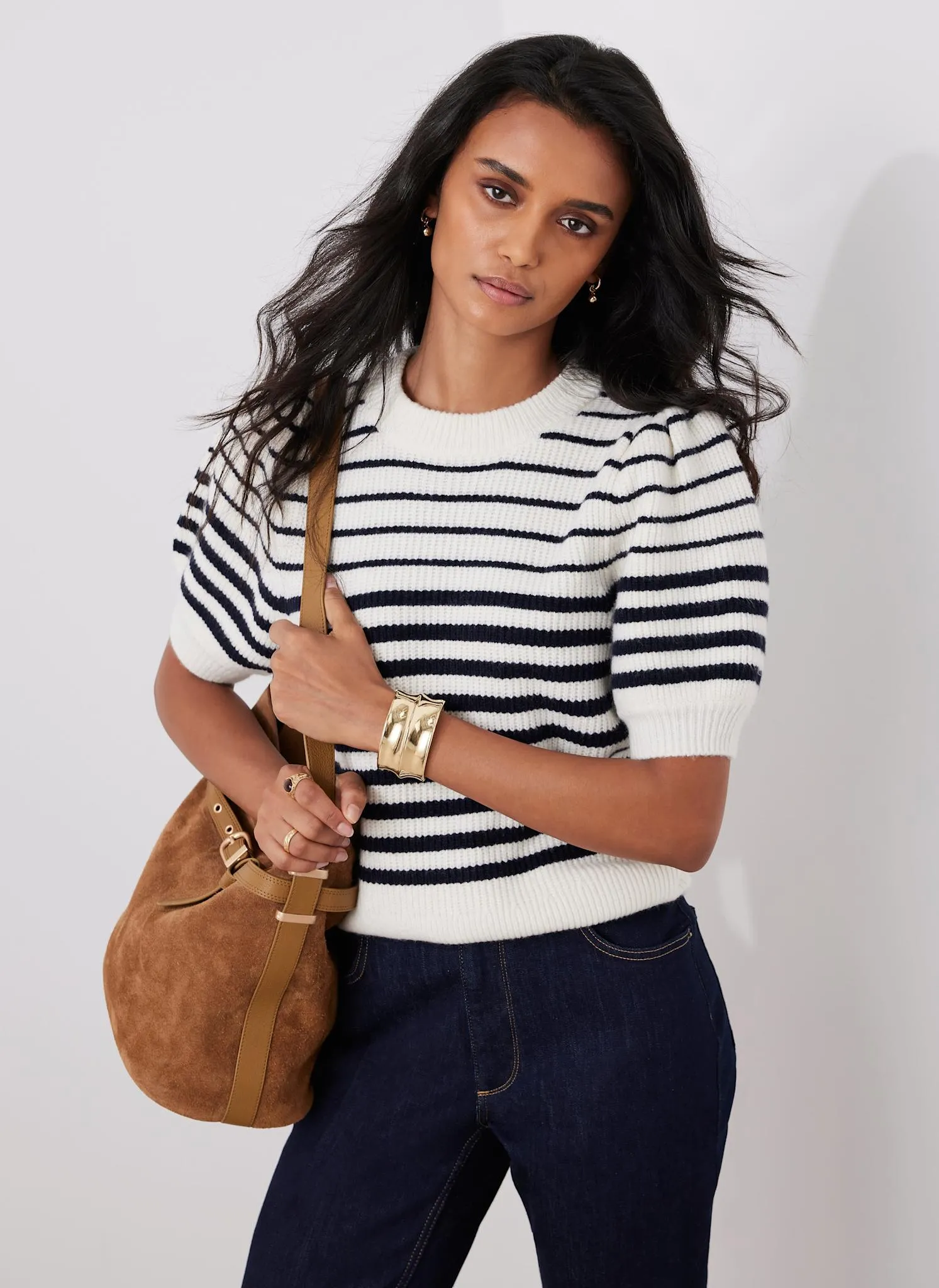 Navy Striped Puff Sleeve Knit Top sold by Mint Velvet product image thumbnail 4