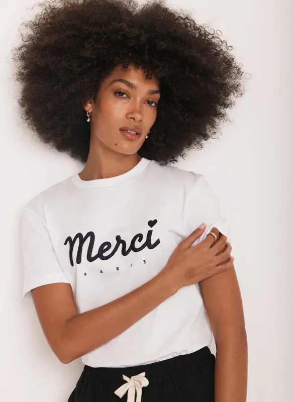 White Merci Graphic Cotton T-Shirt sold by Mint Velvet