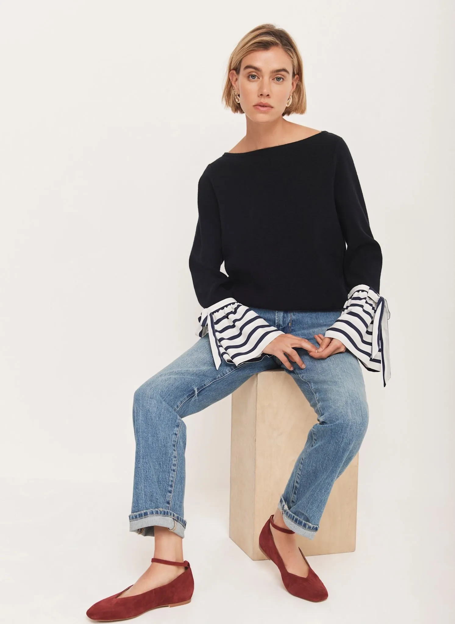 Navy Cotton Blend Striped Cuff Knit Jumper sold by Mint Velvet product image thumbnail 3