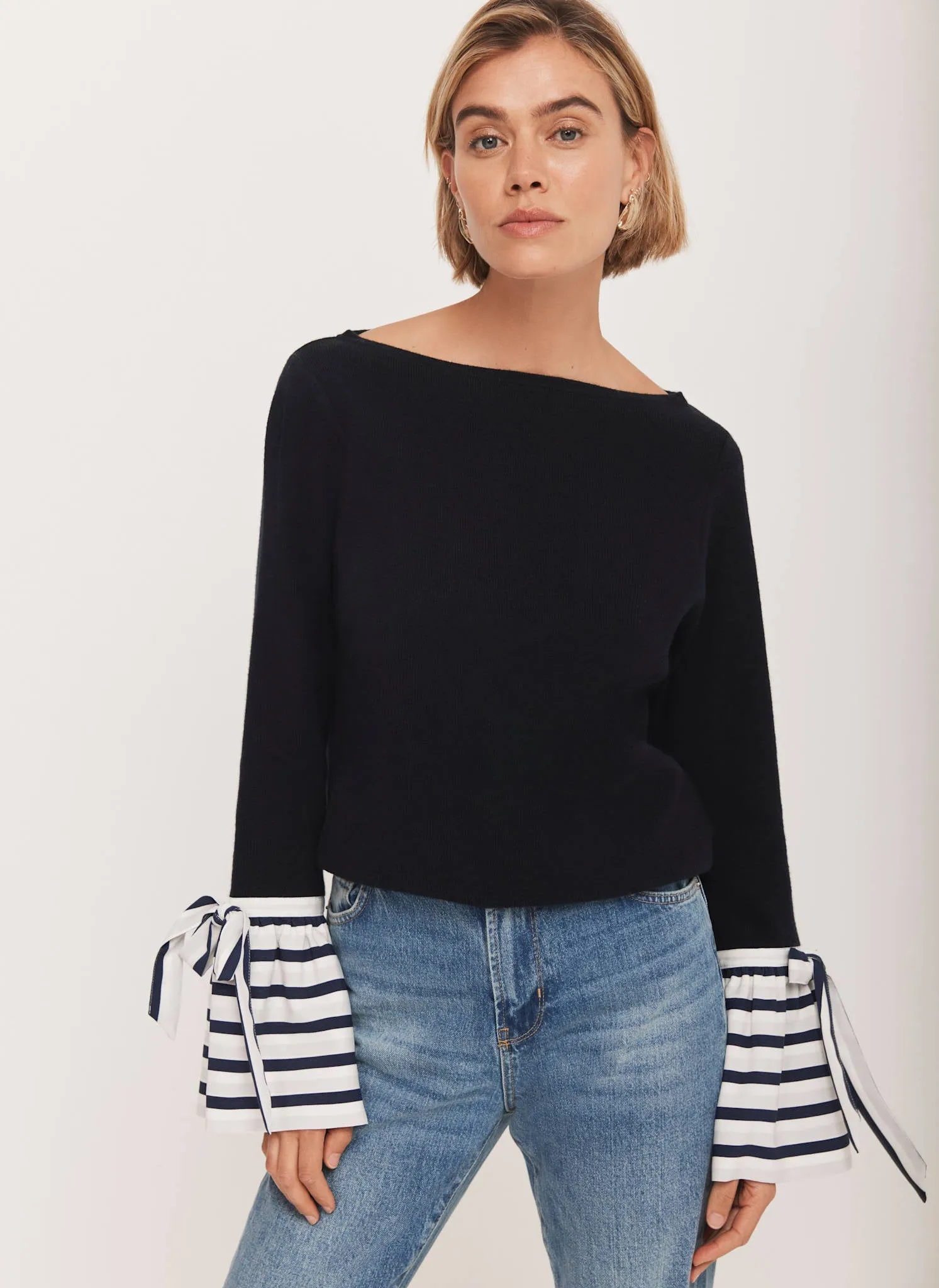 Navy Cotton Blend Striped Cuff Knit Jumper sold by Mint Velvet product image thumbnail 2