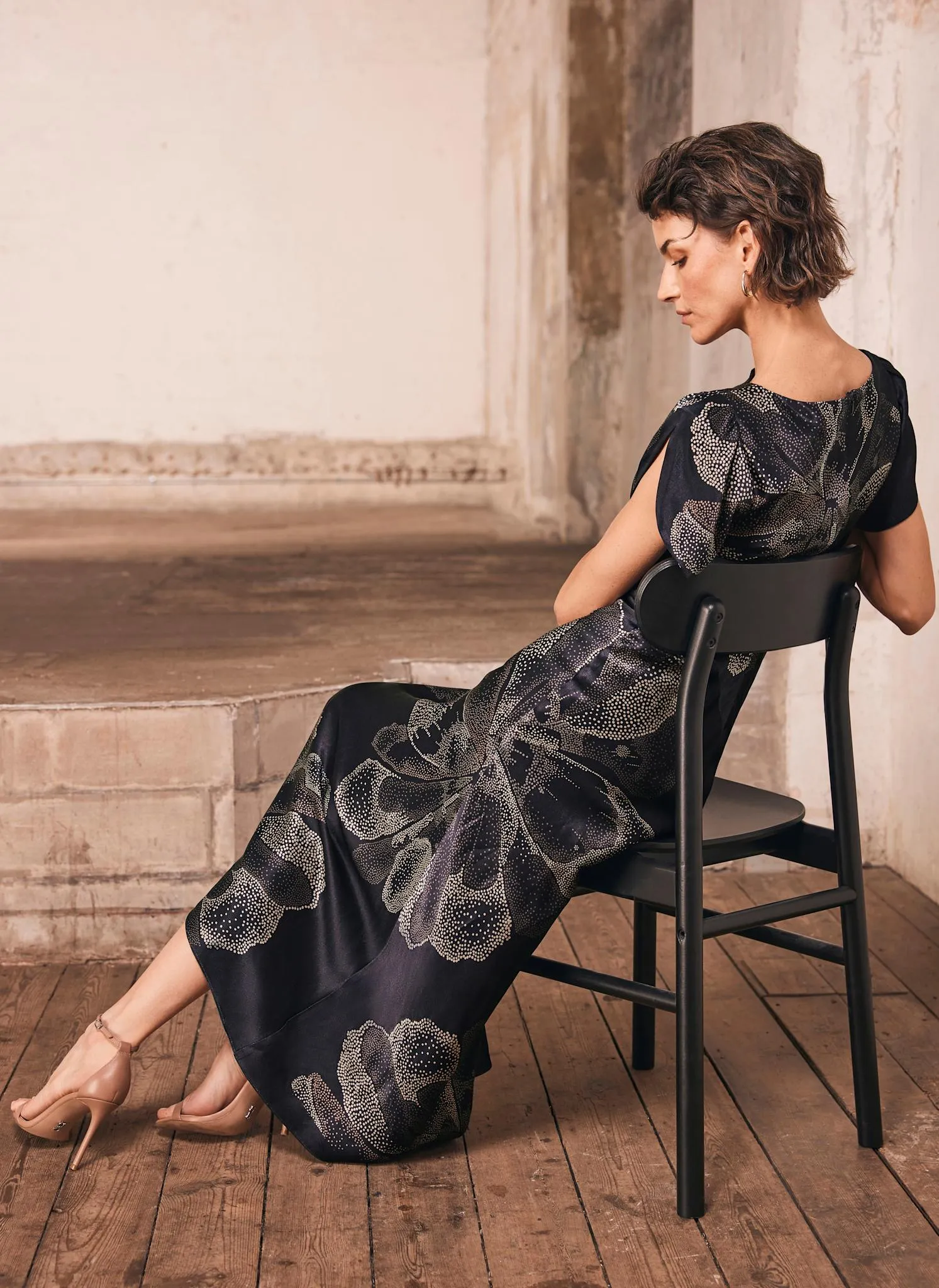 Navy Floral Print Satin Midi Dress sold by Mint Velvet product image thumbnail 5