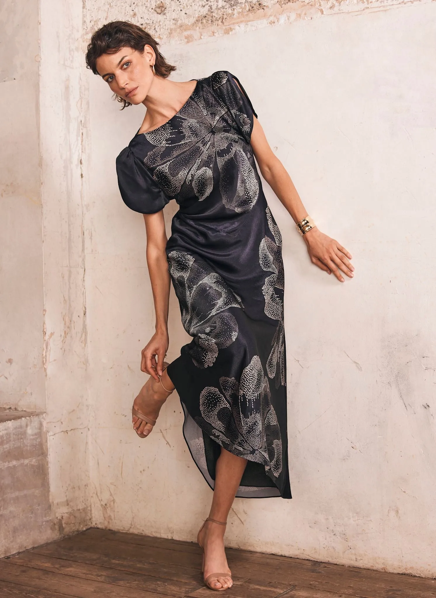 Navy Floral Print Satin Midi Dress sold by Mint Velvet product image thumbnail 2