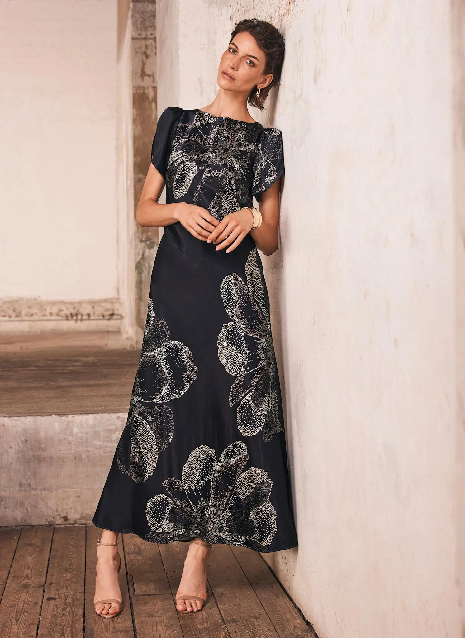 Navy Floral Print Satin Midi Dress sold by Mint Velvet product image thumbnail 3