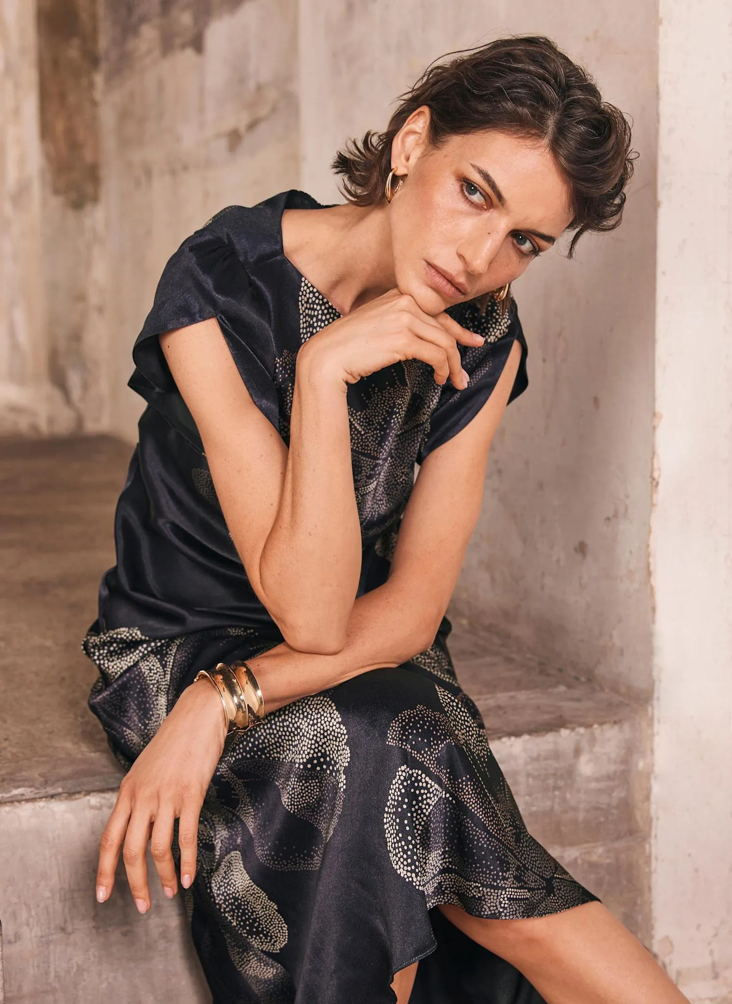 Navy Floral Print Satin Midi Dress sold by Mint Velvet product image thumbnail 4