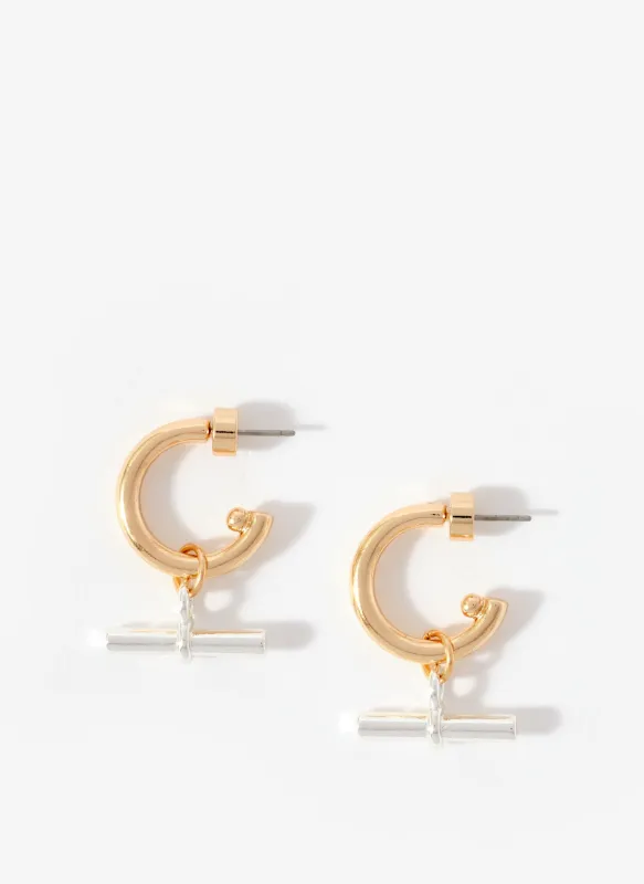 Mixed Metal T-Bar Hoop Earrings sold by Mint Velvet