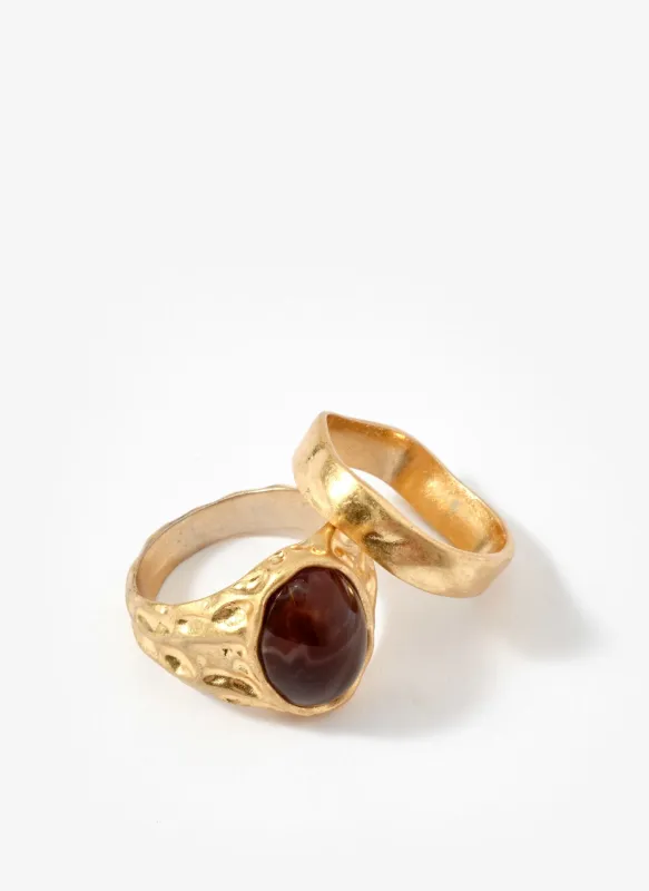 Gold Tone Two Pack Hammered Rings sold by Mint Velvet