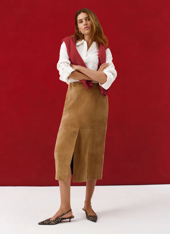 Neutral Suede Midi Skirt sold by Mint Velvet