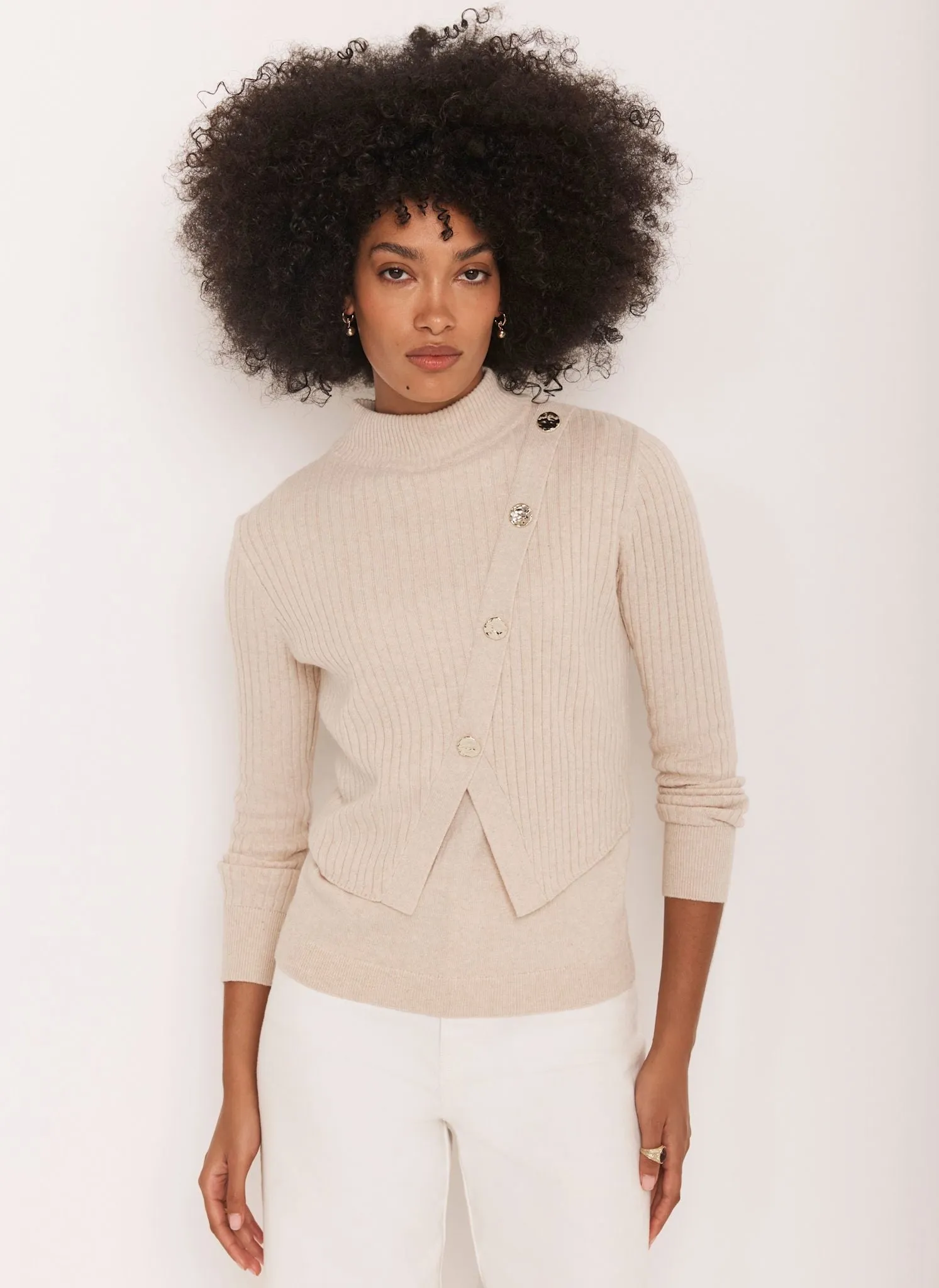 Neutral Double Layer Ribbed Jumper sold by Mint Velvet product image thumbnail 2