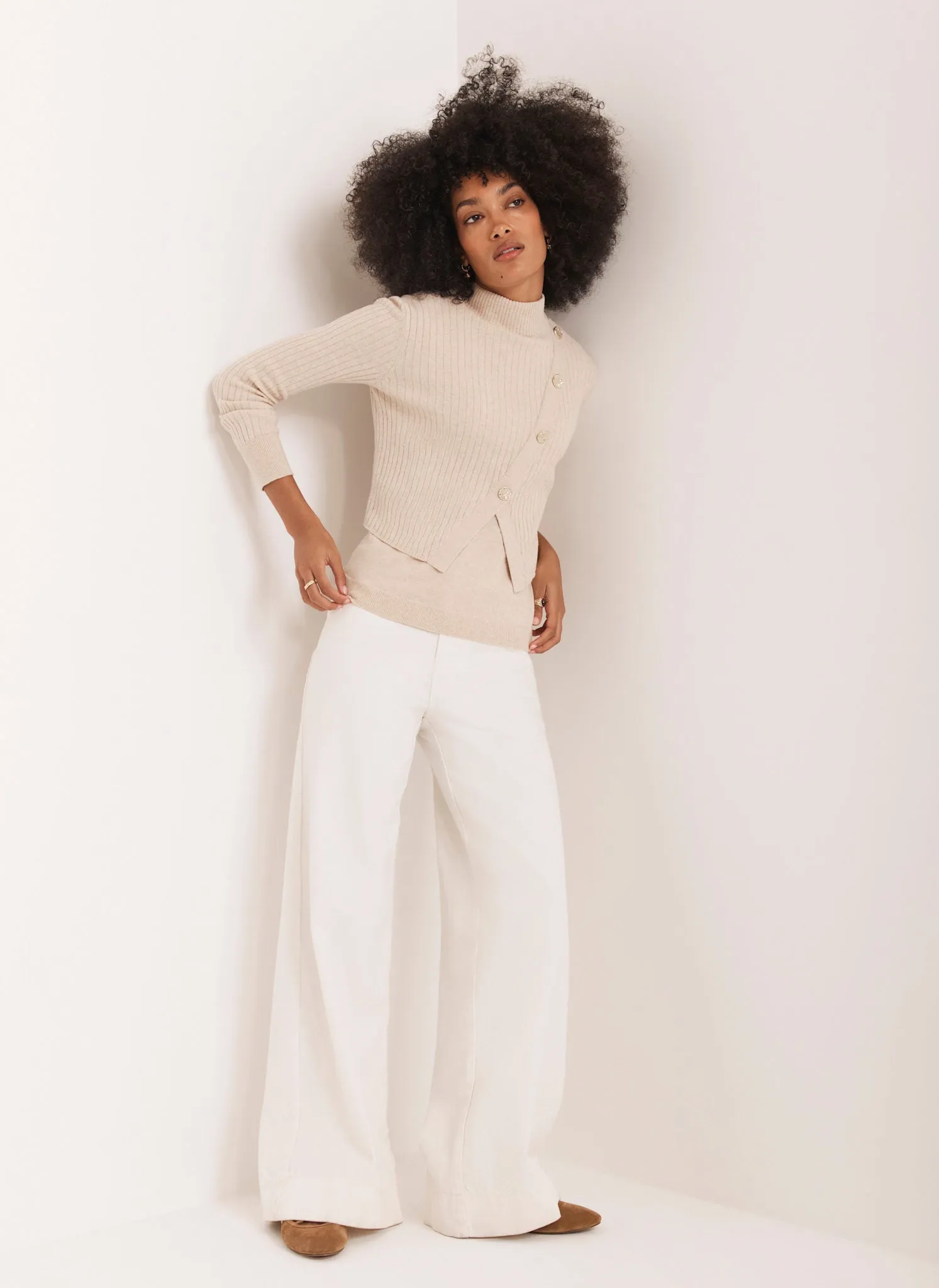 Neutral Double Layer Ribbed Jumper sold by Mint Velvet