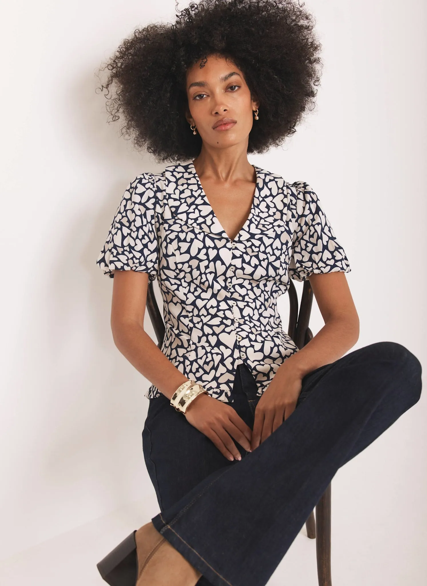Navy Heart Print Blouse sold by Mint Velvet product image thumbnail 2