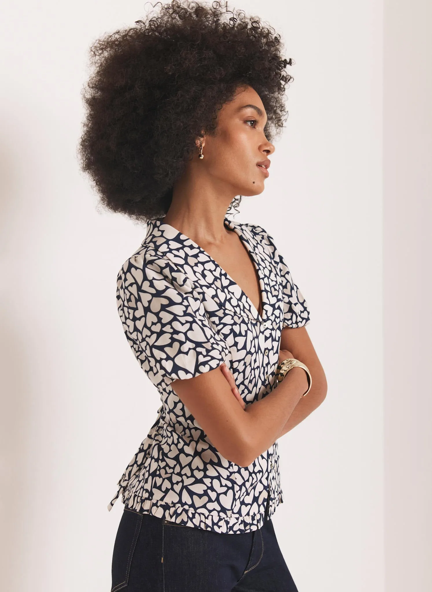 Navy Heart Print Blouse sold by Mint Velvet product image thumbnail 3