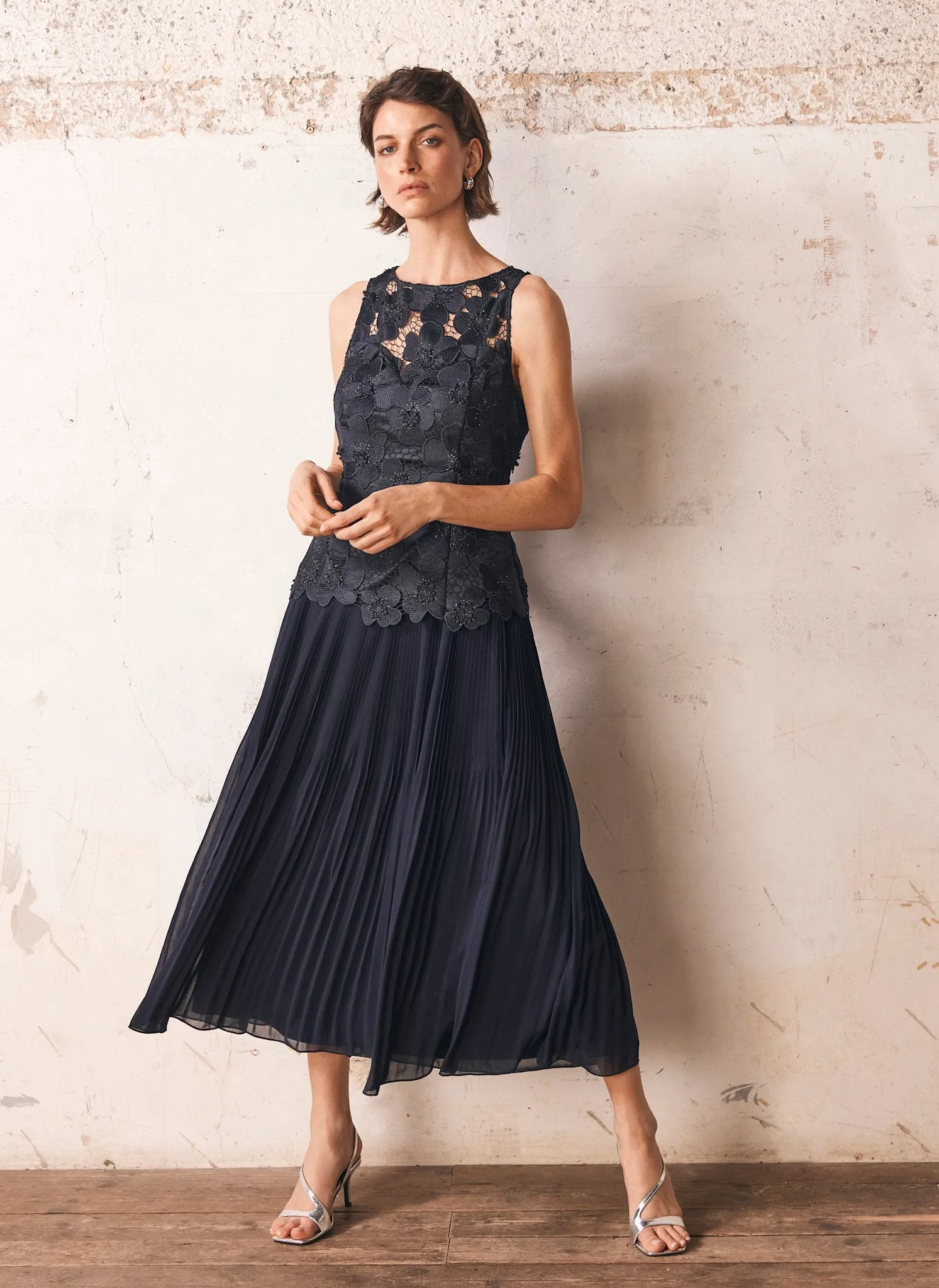 Navy Floral Applique Maxi Dress sold by Mint Velvet