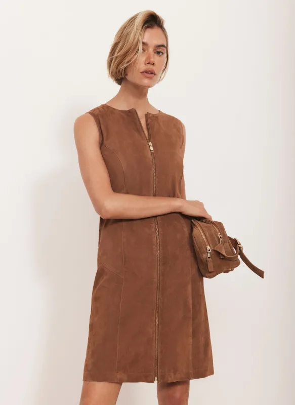 Neutral Suede Shift Mini Dress sold by Mint Velvet