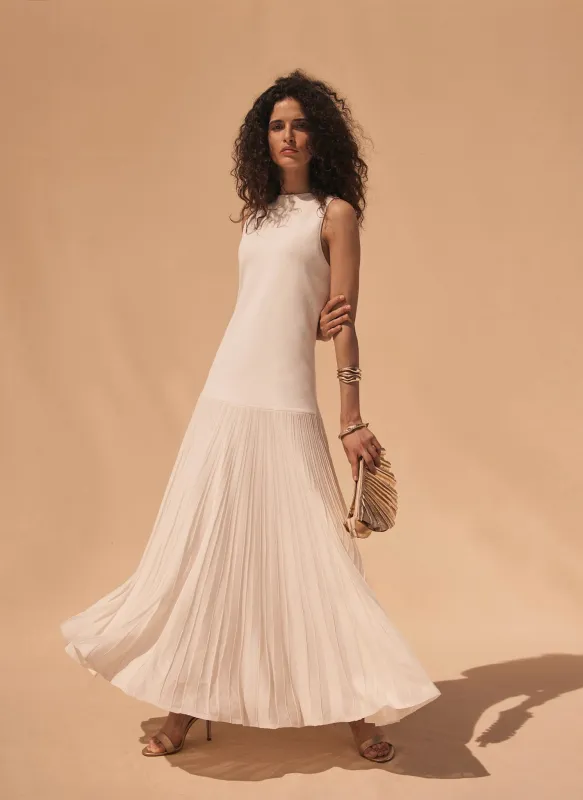 Cream Pleated Knit Maxi Dress sold by Mint Velvet