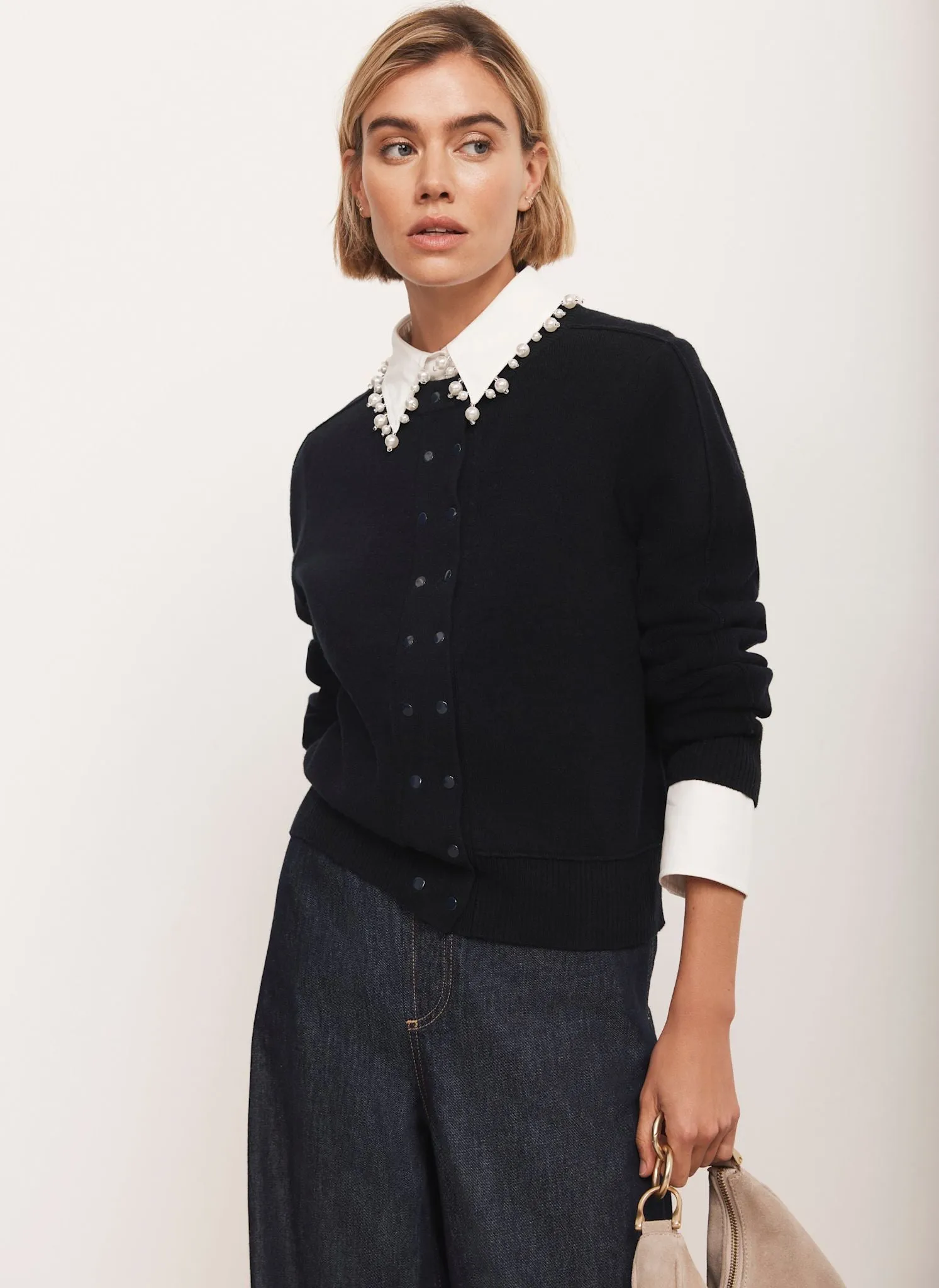 Navy Lightweight Cotton Blend Cardigan sold by Mint Velvet product image thumbnail 2