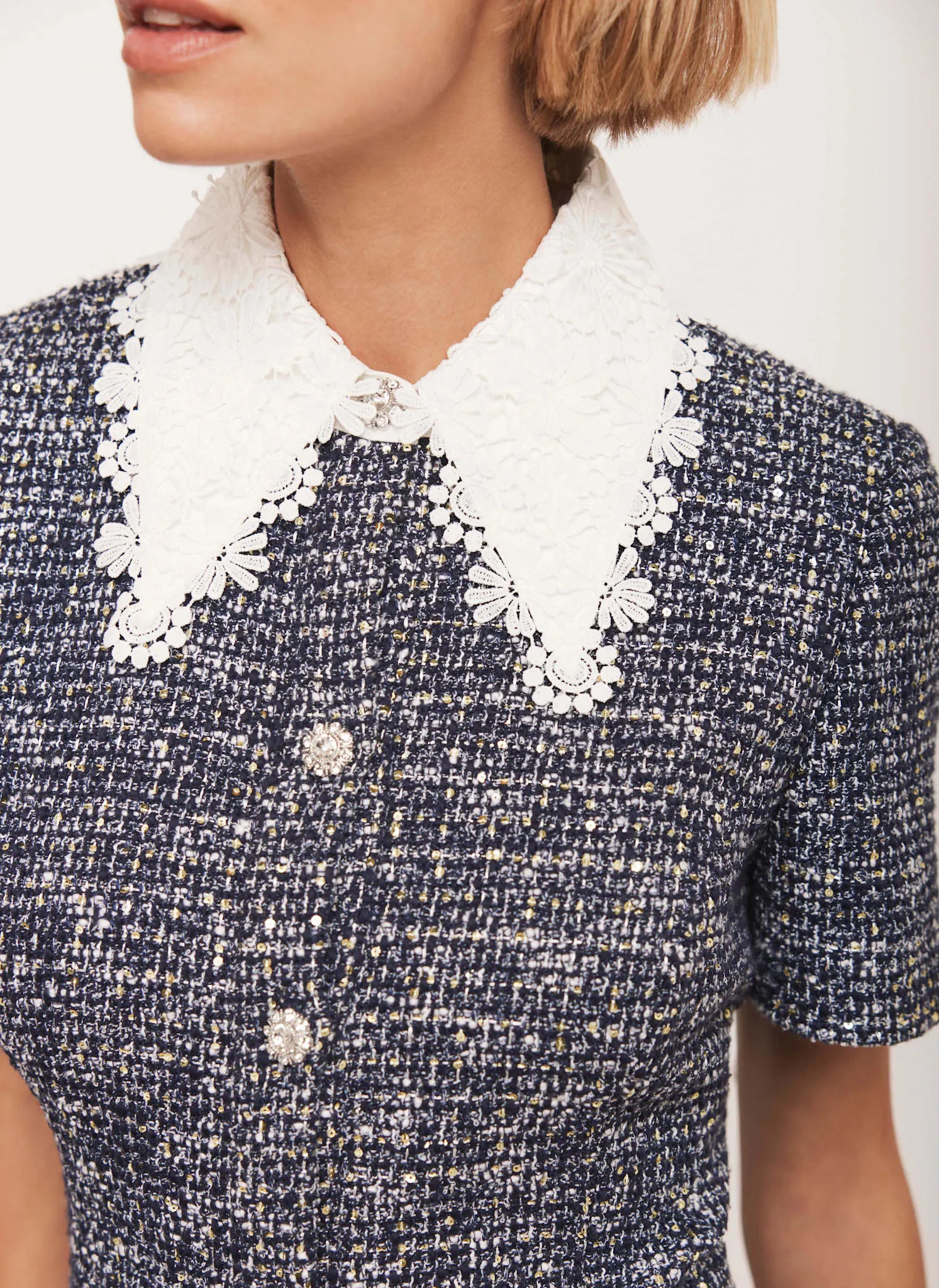 Navy Statement Collar Boucle Mini Dress sold by Mint Velvet product image thumbnail 4