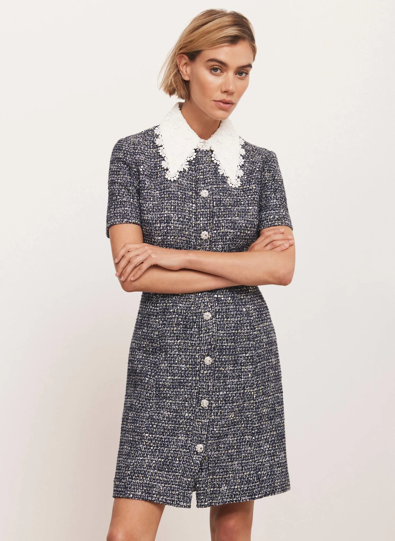 Navy Statement Collar Boucle Mini Dress sold by Mint Velvet product image thumbnail 2