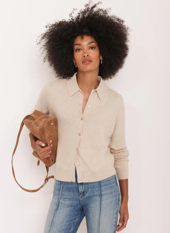 Neutral Cotton Blend Button Collar Cardigan sold by Mint Velvet