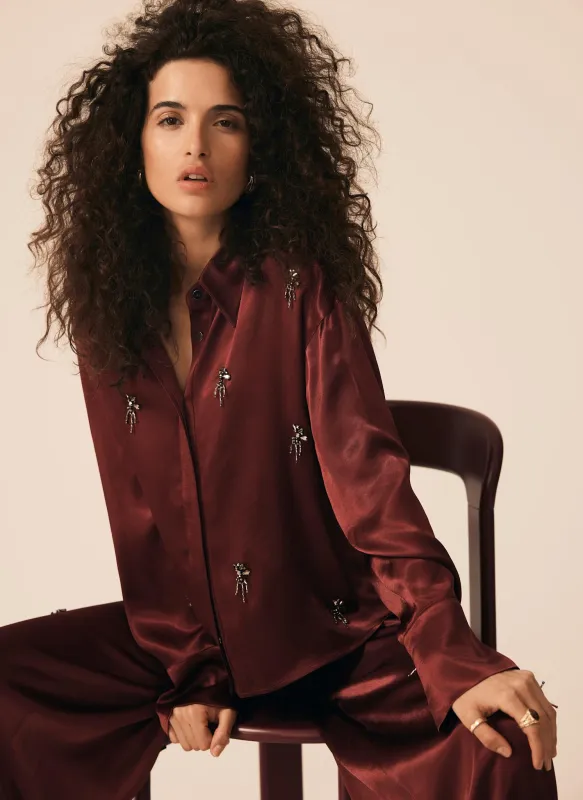 Burgundy Embellished Shirt sold by Mint Velvet
