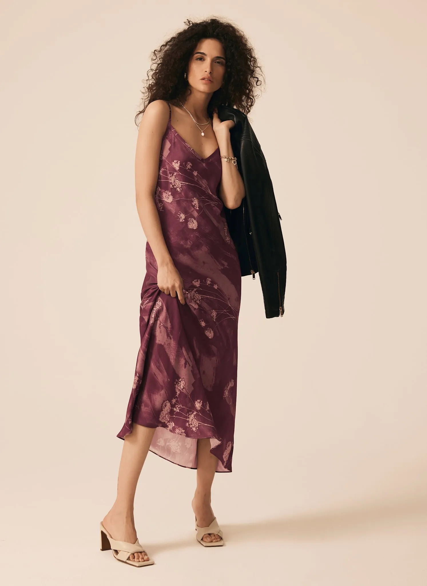Burgundy Floral Print Midi Slip Dress sold by Mint Velvet product image thumbnail 4