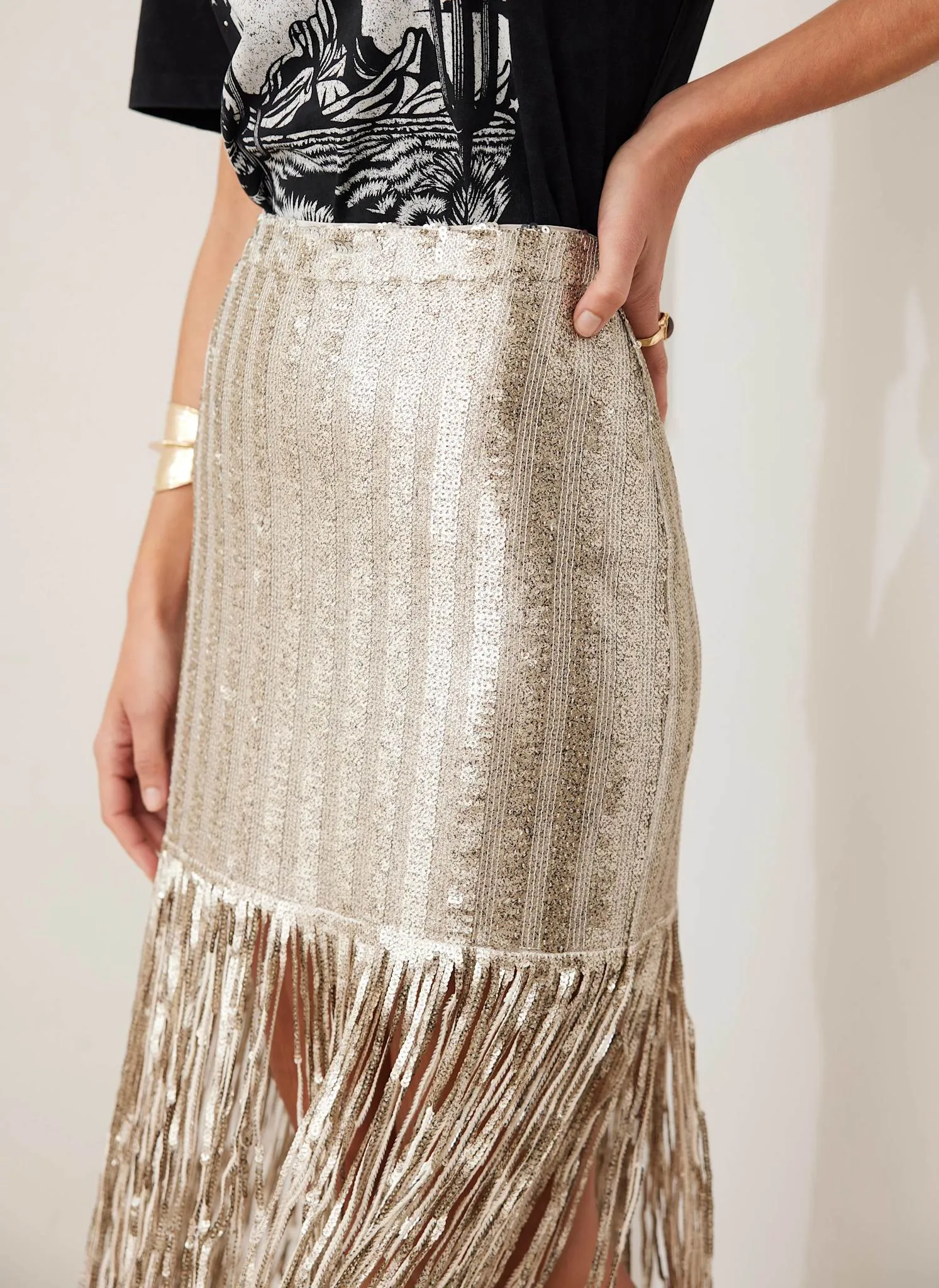 Silver Sequin Fringe Skirt sold by Mint Velvet product image thumbnail 4