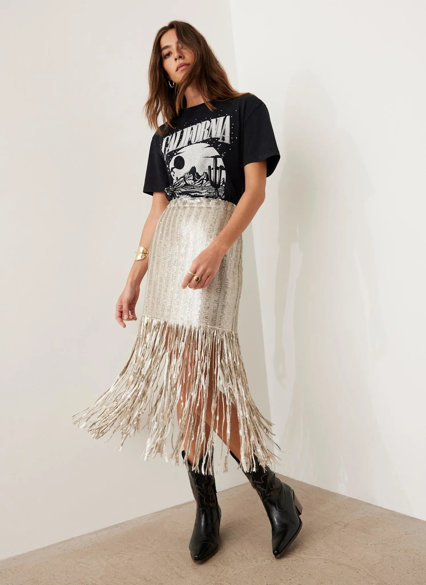 Silver Sequin Fringe Skirt sold by Mint Velvet
