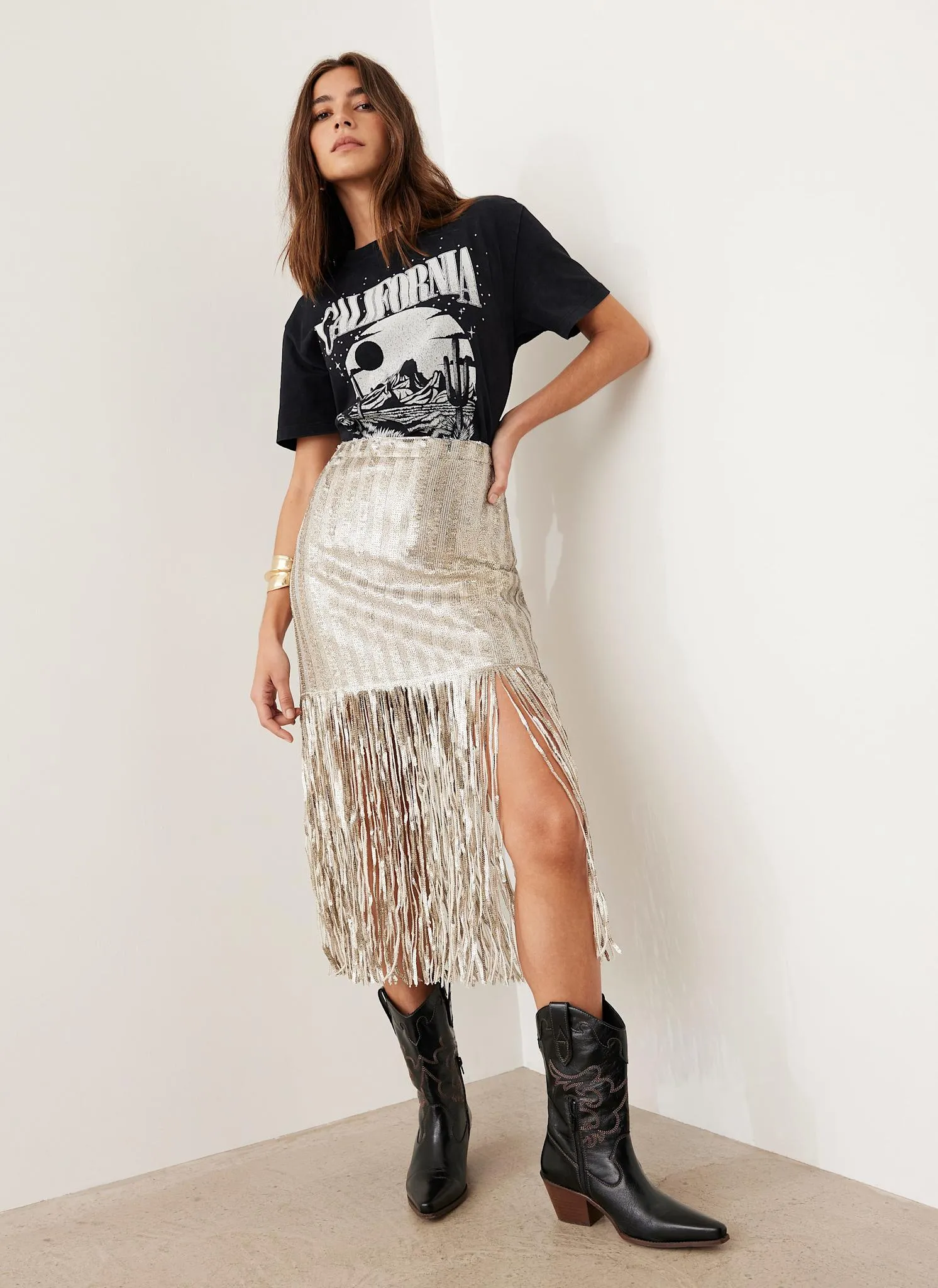 Silver Sequin Fringe Skirt sold by Mint Velvet product image thumbnail 5