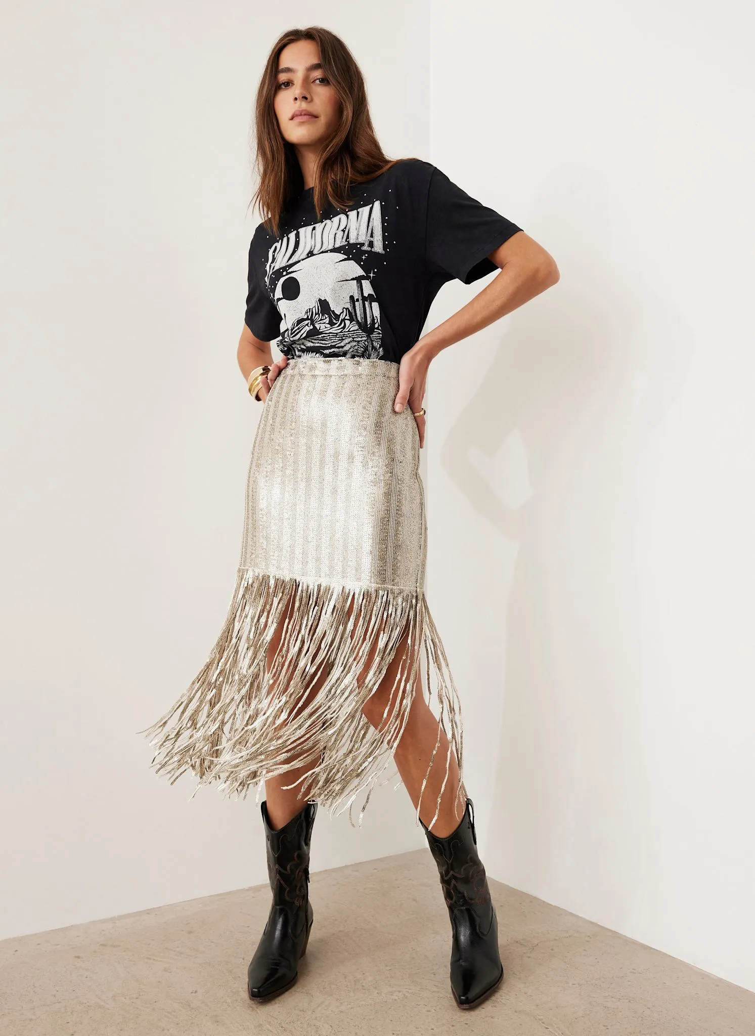 Silver Sequin Fringe Skirt sold by Mint Velvet product image thumbnail 3
