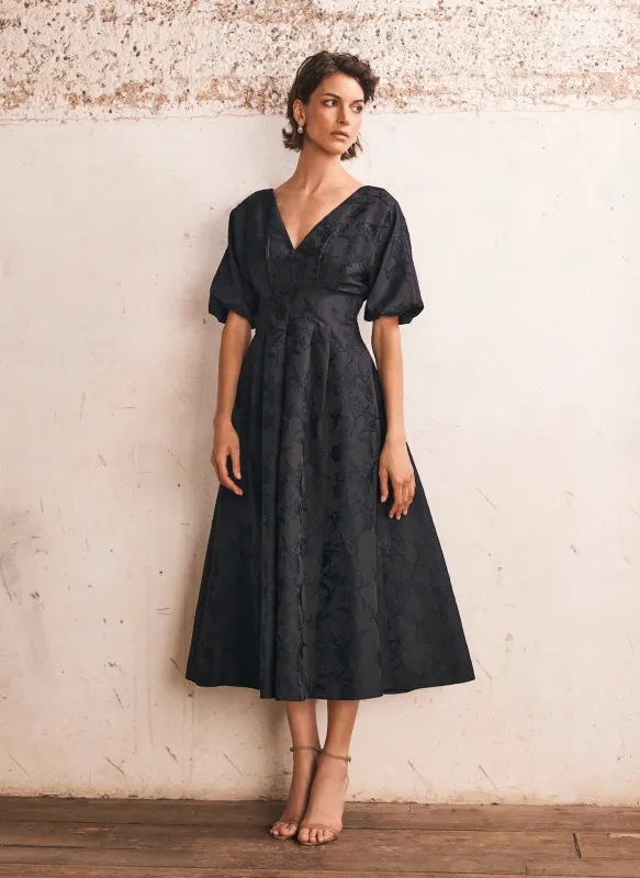 Navy Jacquard Midi Dress sold by Mint Velvet