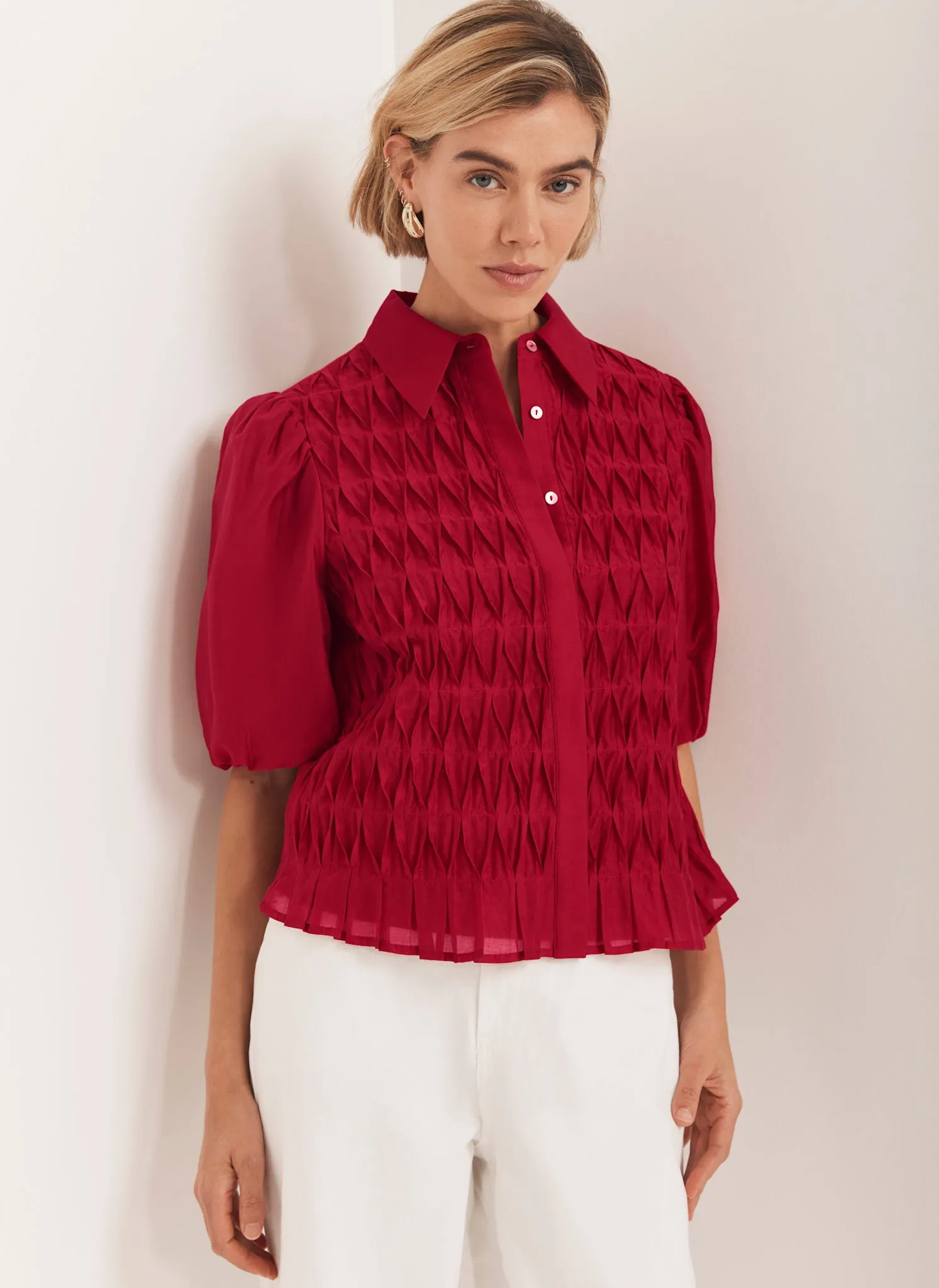Red Puff Sleeve Smock Shirt sold by Mint Velvet product image thumbnail 4