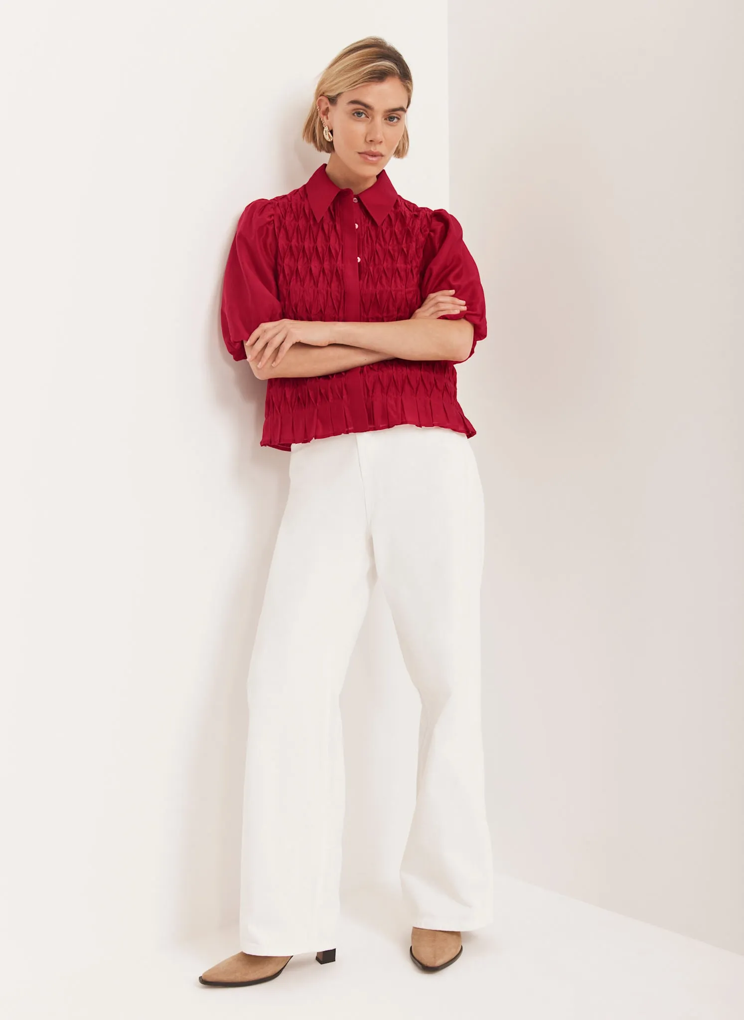 Red Puff Sleeve Smock Shirt sold by Mint Velvet product image thumbnail 3