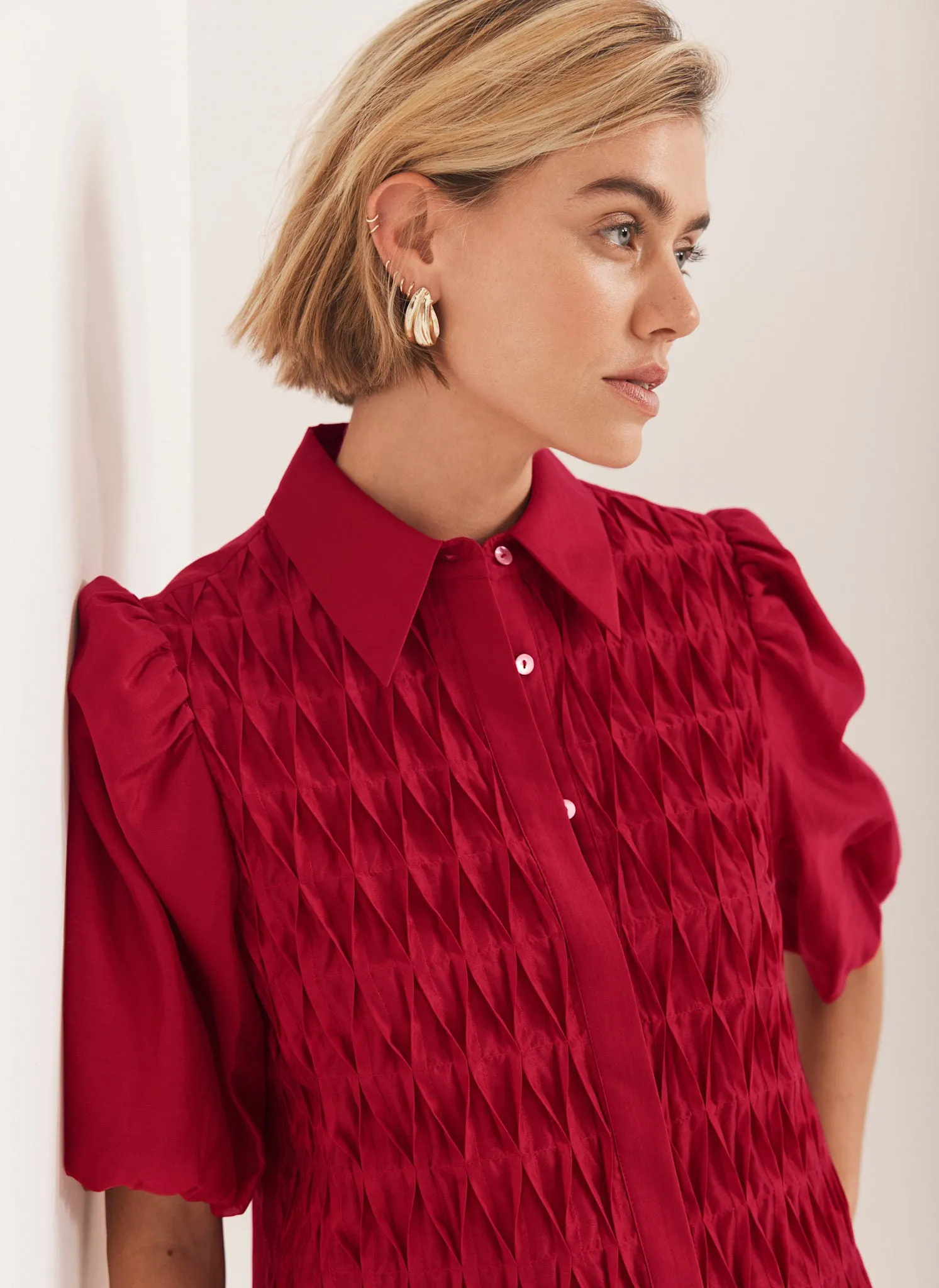 Red Puff Sleeve Smock Shirt sold by Mint Velvet product image thumbnail 2