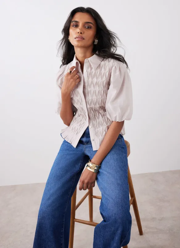 Neutral Puff Sleeve Smock Shirt sold by Mint Velvet