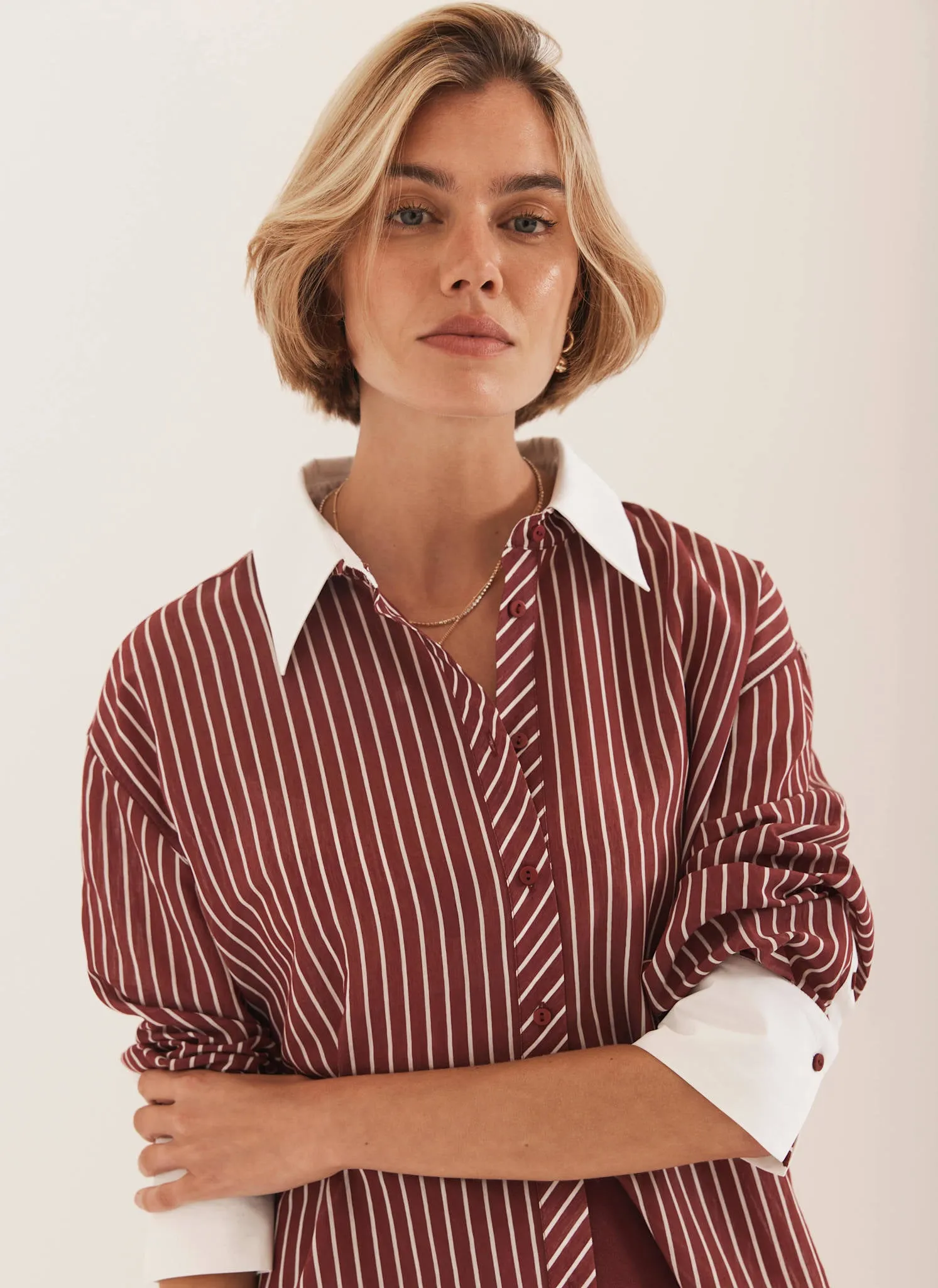 Burgundy Striped Long Sleeve Shirt sold by Mint Velvet product image thumbnail 5