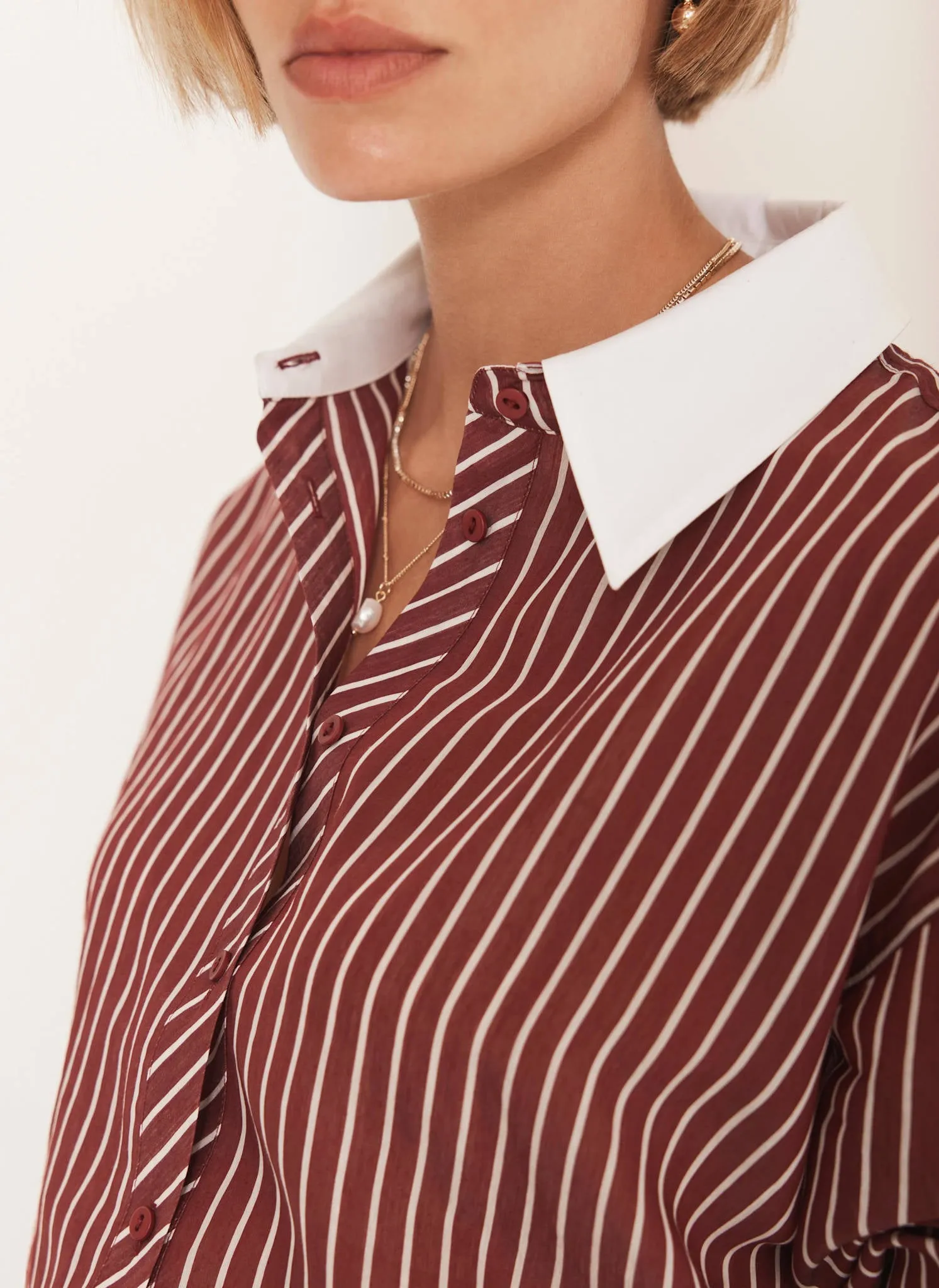 Burgundy Striped Long Sleeve Shirt sold by Mint Velvet product image thumbnail 4
