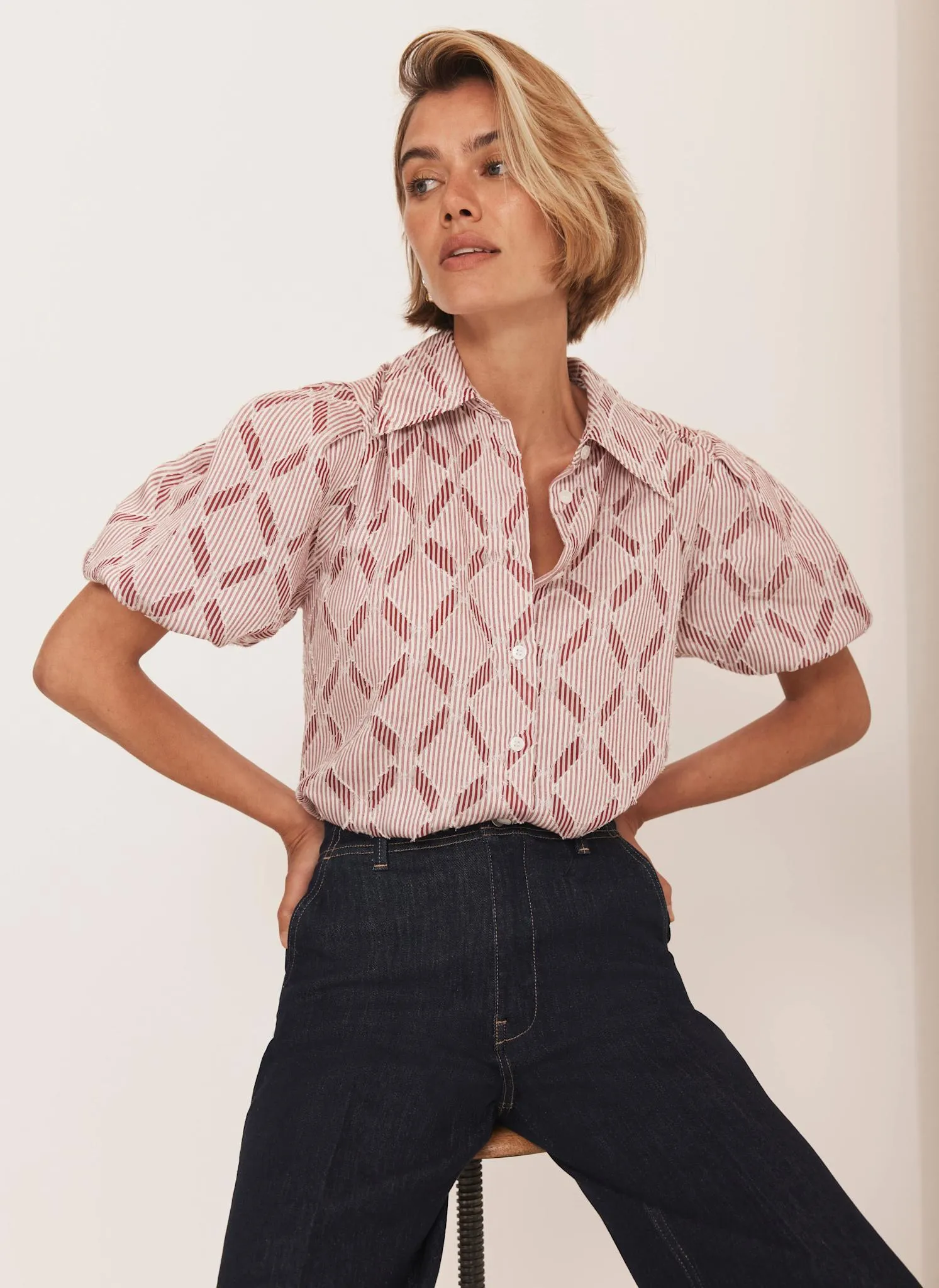 Red Striped Jacquard Shirt sold by Mint Velvet