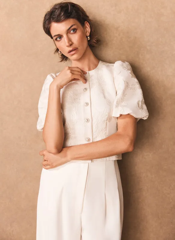 Cream Jacquard Detail Top sold by Mint Velvet