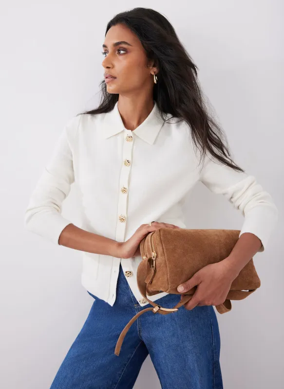 Cream Cotton Blend Collar Cardigan sold by Mint Velvet