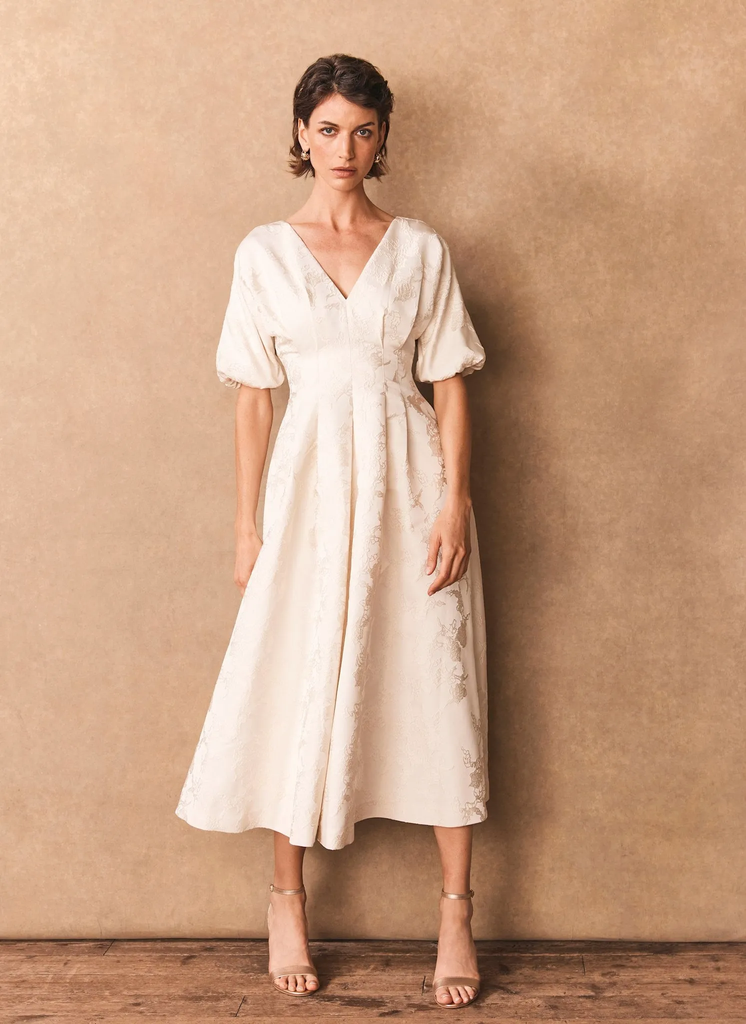 Cream Jacquard Midi Dress sold by Mint Velvet